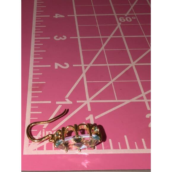 Gold Tone Oval Blue Crystal Fish Hook Earrings - Picture 4 of 6